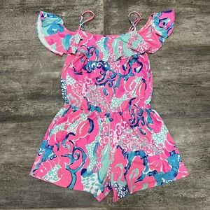 Lilly Pulitzer Klea Romper Women's S Small Coral Reef I'm So Jelly Off Shoulder